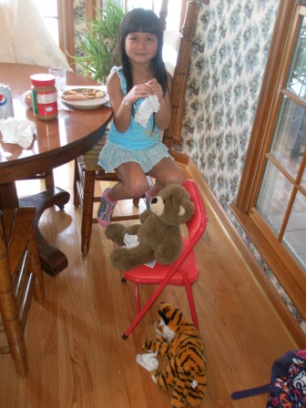 Kasen with her animals at lunch